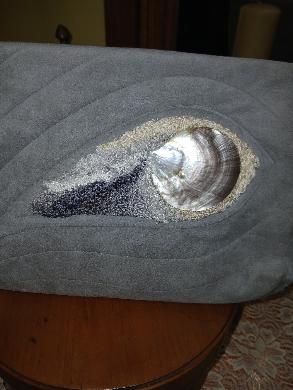 Vintage Quilted Gray Suede Shell Clutch w/ Chain - Picture 3 of 9
